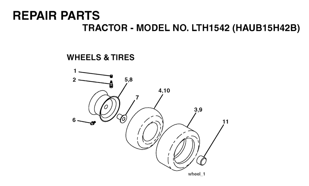 Wheels And Tires Diagram and Parts List for LTH1542 (954170086-B)(2004-01) Husqvarna Lawn Tractor
