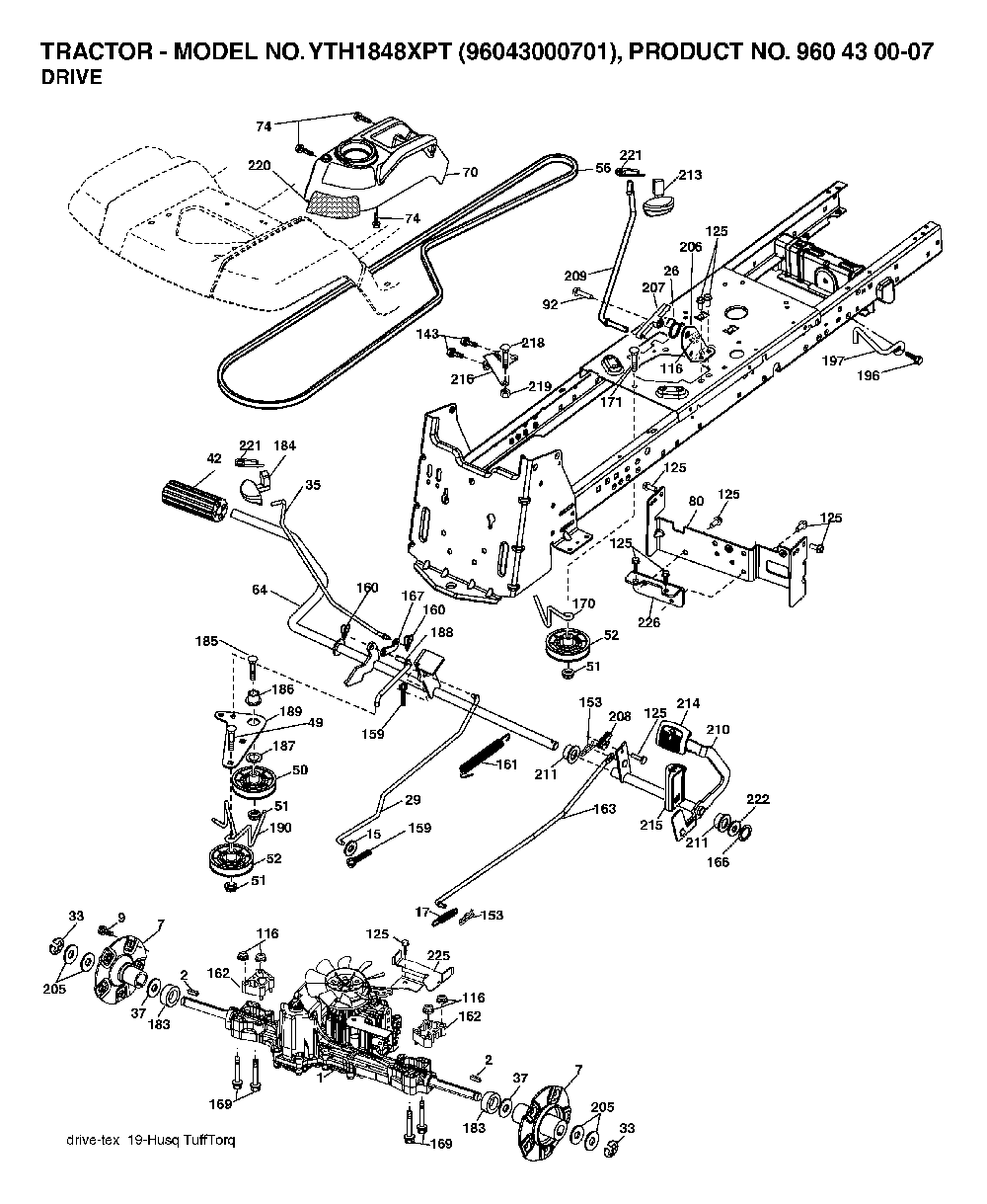 Drive Diagram and Parts List for YTH1848XPT (96043000701)(2006-03) Husqvarna Lawn Tractor