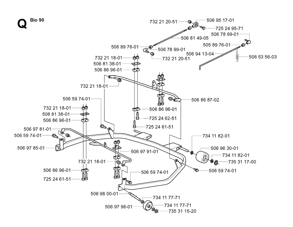Frame 2 Diagram and Parts List for R16 2003-01 Husqvarna Lawn Tractor