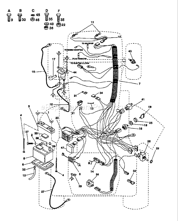 Page E Diagram and Parts List for YTH142 (H14H44A) (954000352) (1991-08) Husqvarna Lawn Tractor