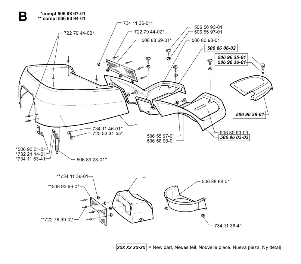 Hood Diagram and Parts List for PF1200 1998-03 Husqvarna Lawn Tractor