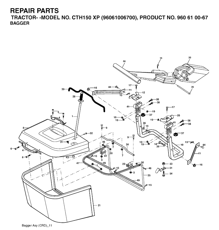 Bagger Diagram and Parts List for CTH150XP (96061006700)(2006-03) Husqvarna Lawn Tractor