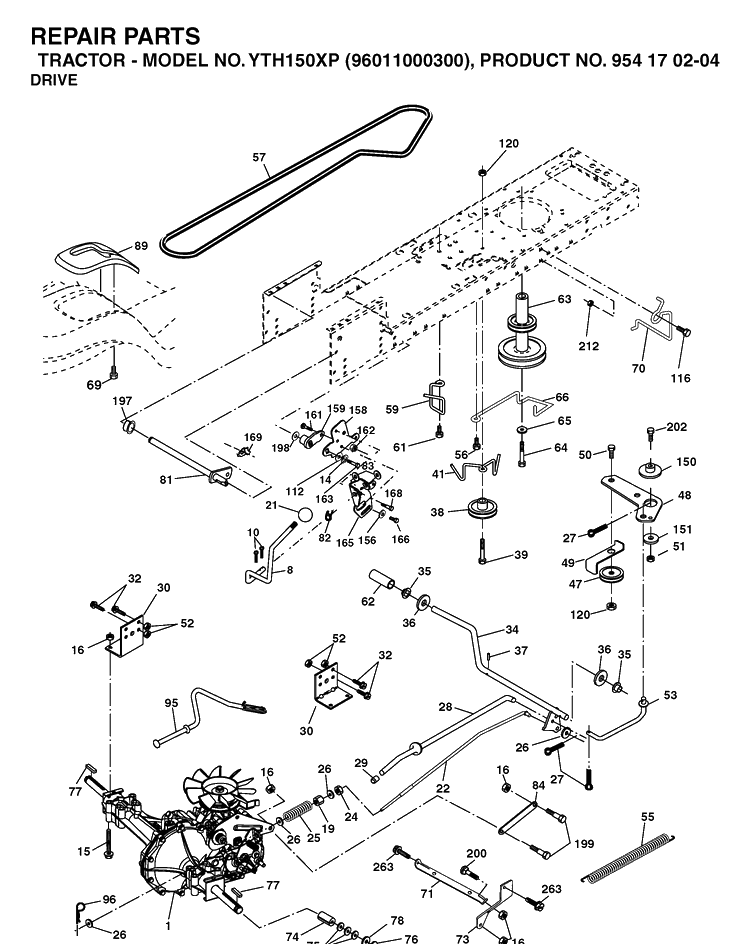Drive Diagram and Parts List for YTH150XP (96011000300)(2005-01) Husqvarna Lawn Tractor