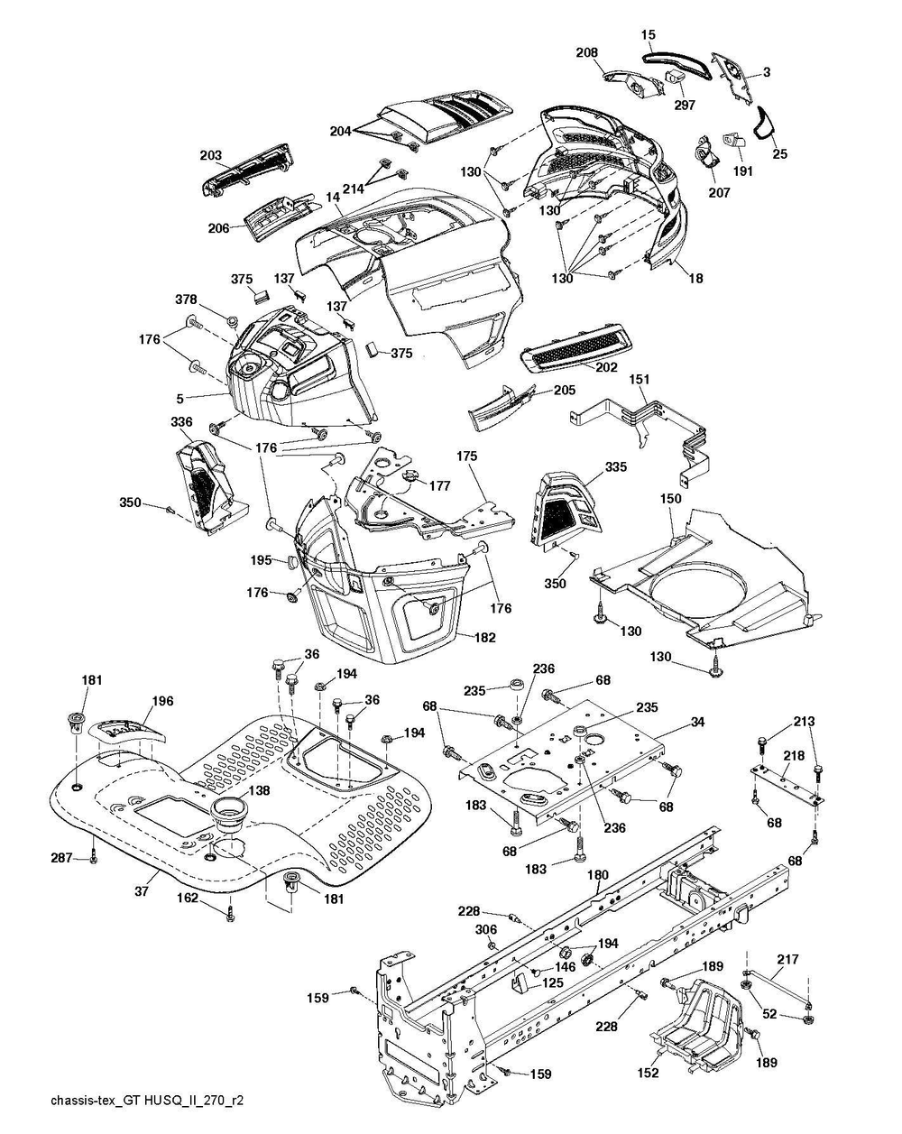 Chassis And Enclosures Diagram and Parts List for YTH21546  Husqvarna Lawn Tractor