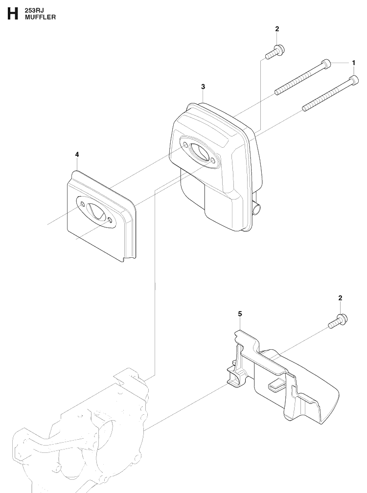Muffler Diagram and Parts List for 253RJ 20091400001-20113200000 Husqvarna Brush Cutter