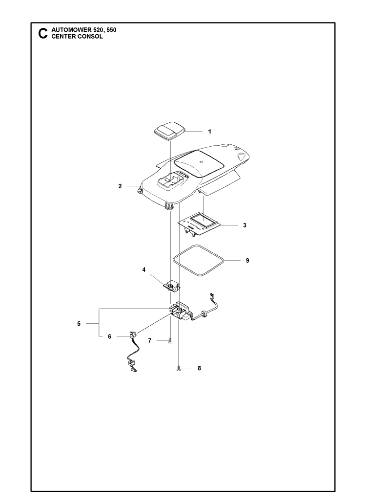 Center Consol Diagram and Parts List for 520 2020 Husqvarna Lawn Mower