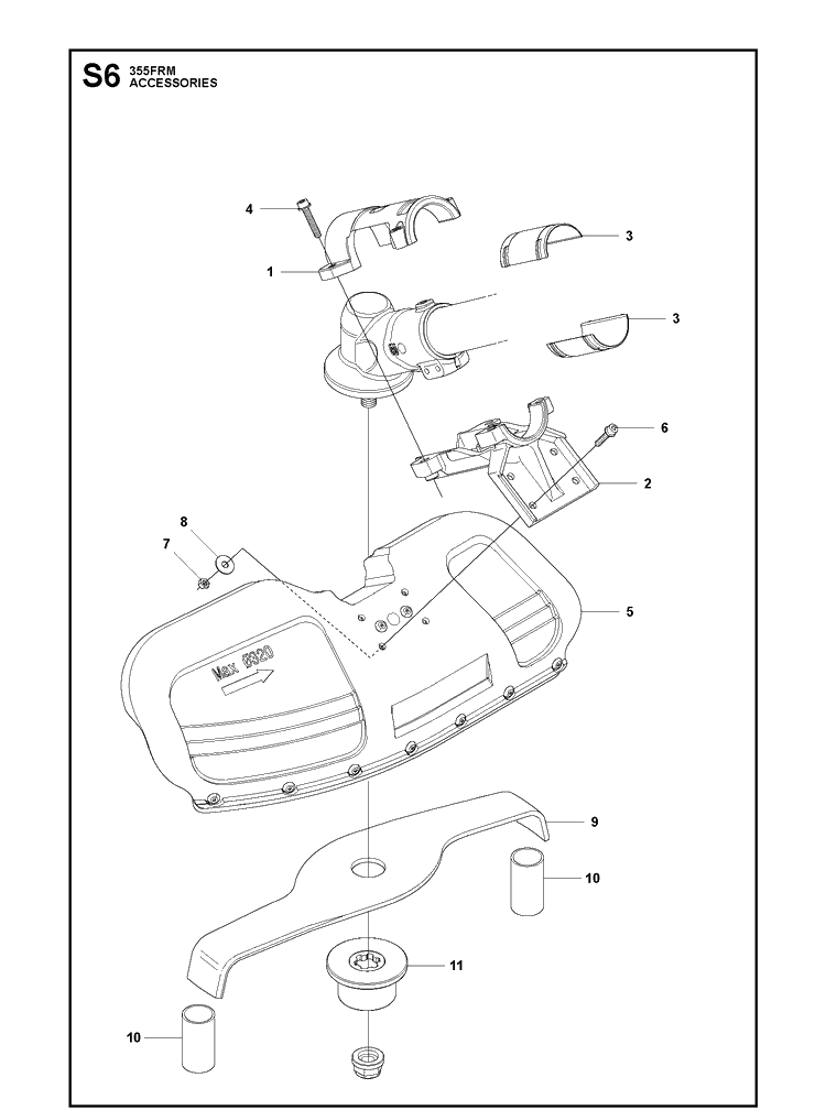 Guards Diagram and Parts List for 355FRM 20082700001-20110100000 Husqvarna Brush Cutter