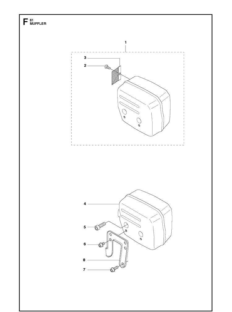 Muffler Diagram and Parts List for 61  Husqvarna Chainsaw
