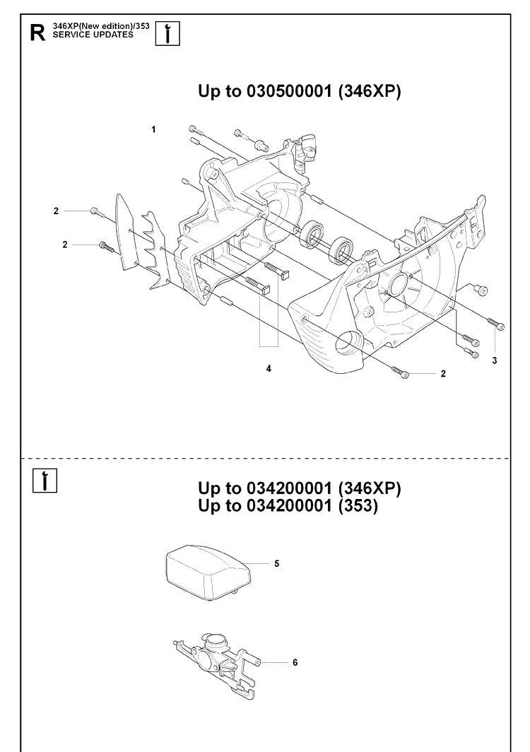 Service Updates Diagram and Parts List for 346XP 20090500001-20152999999 Husqvarna Chainsaw