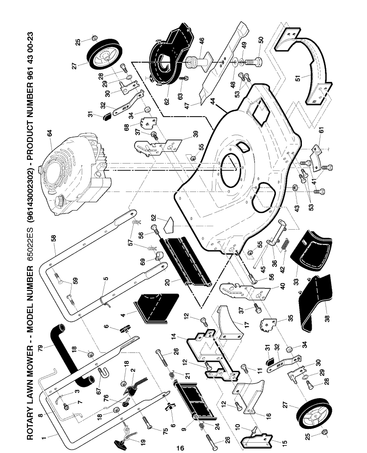 Frame Diagram and Parts List for 65022ES 2008-01 Husqvarna Lawn Mower