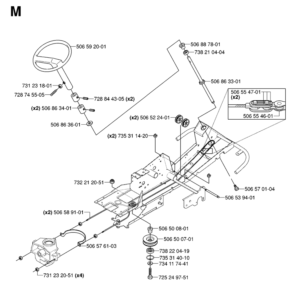 Steering Diagram and Parts List for R13AWD (965079901)(2006-01) Husqvarna Lawn Tractor