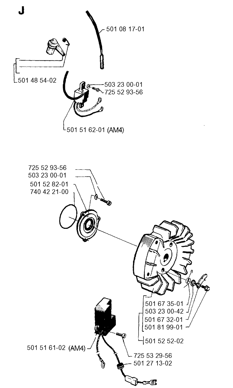Ignition System Diagram and Parts List for 266 1993-09 replaced by 266 Husqvarna Chainsaw