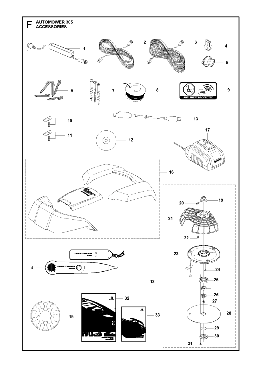 Accessories Diagram and Parts List for 305 2013-06 Husqvarna Lawn Mower