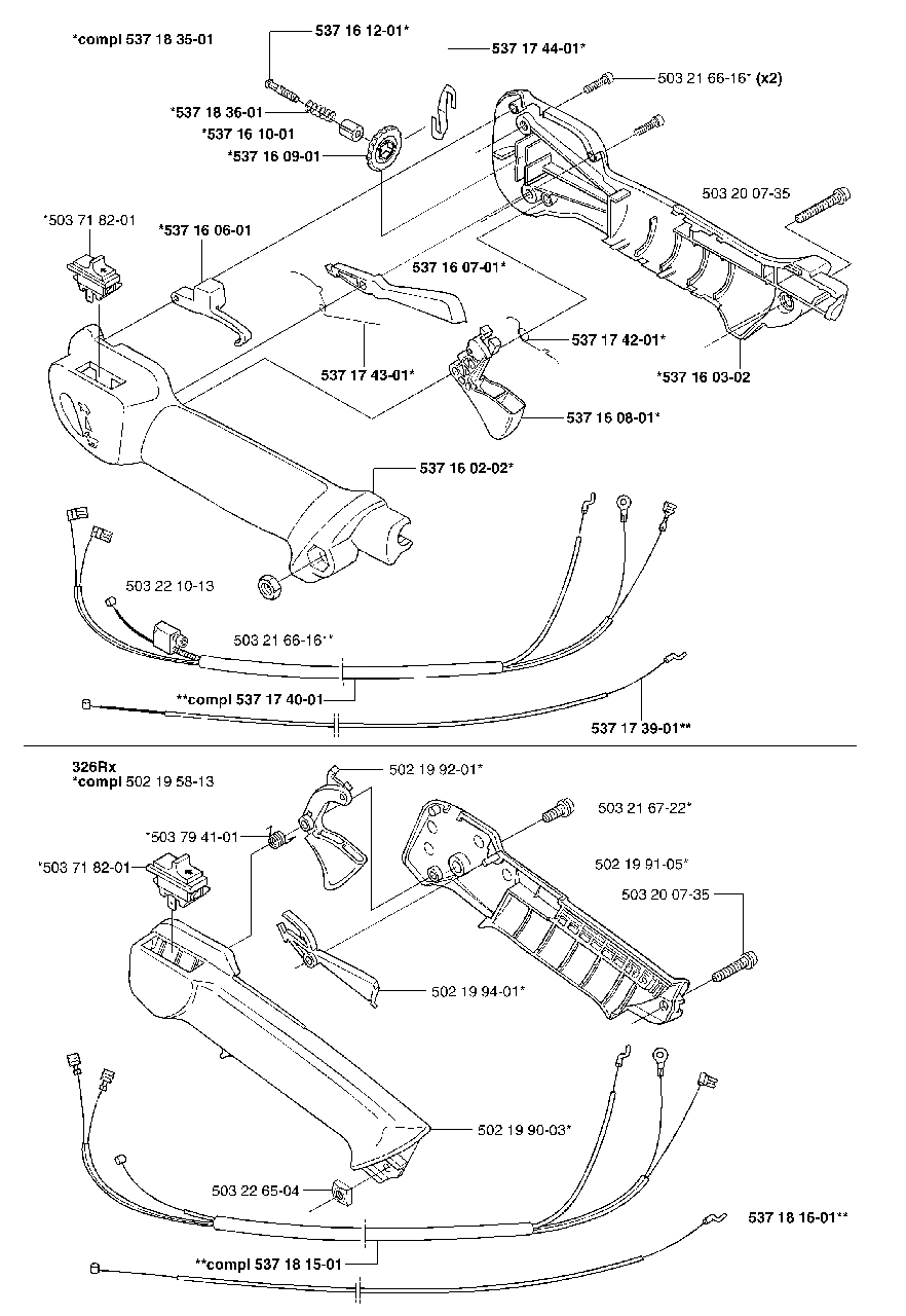 Rx Throttle Control Diagram and Parts List for 326L 2002-02 Husqvarna Trimmer