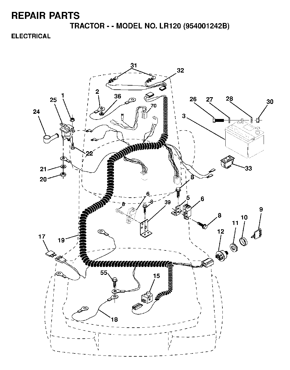 Electrical Diagram and Parts List for LR120 (954001242B)(1995-02) Husqvarna Lawn Tractor