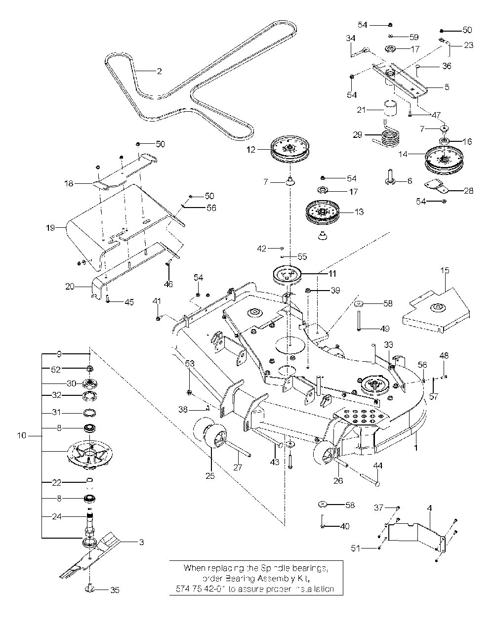 Mower Deck / Cutting Deck Diagram and Parts List for PZ5426FX966060901-00 2009-08 Husqvarna Lawn Tractor
