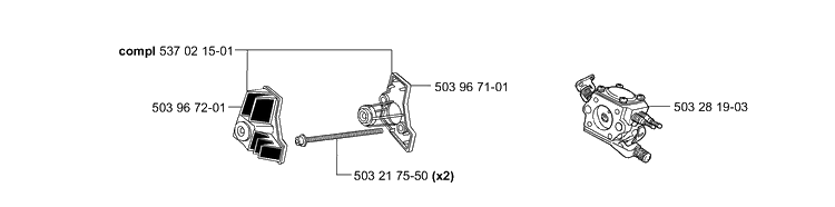 Air Filter / Carburetor Diagram and Parts List for 335XPT 2001-05 Husqvarna Chainsaw