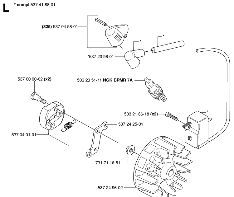 Ignition System Diagram and Parts List for 323HE3 20053600001-20054000000 Husqvarna Hedge Trimmer