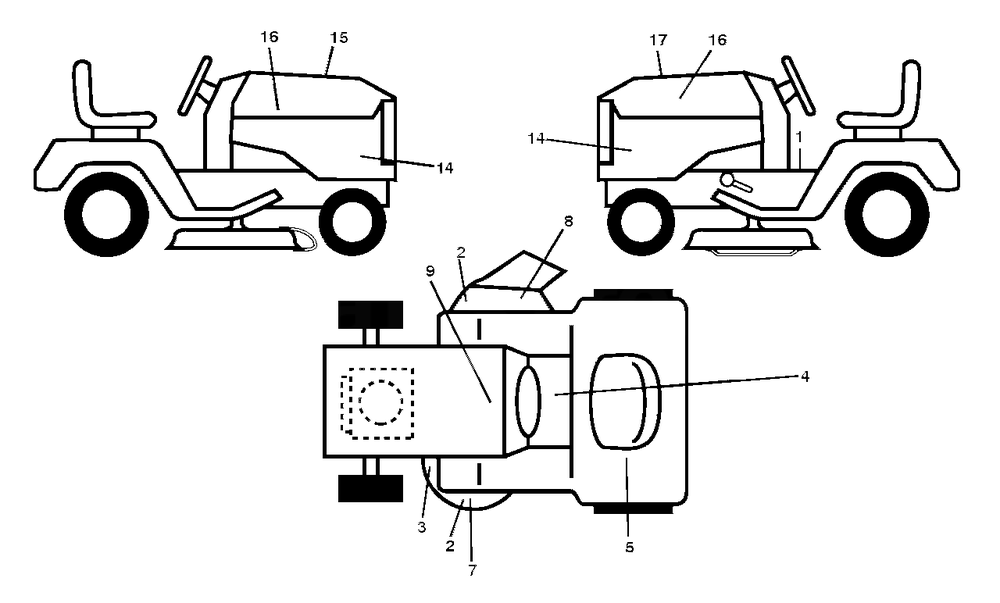 Decals Diagram and Parts List for GT48DXLS (960430233-00)(2016-11) Husqvarna Lawn Tractor