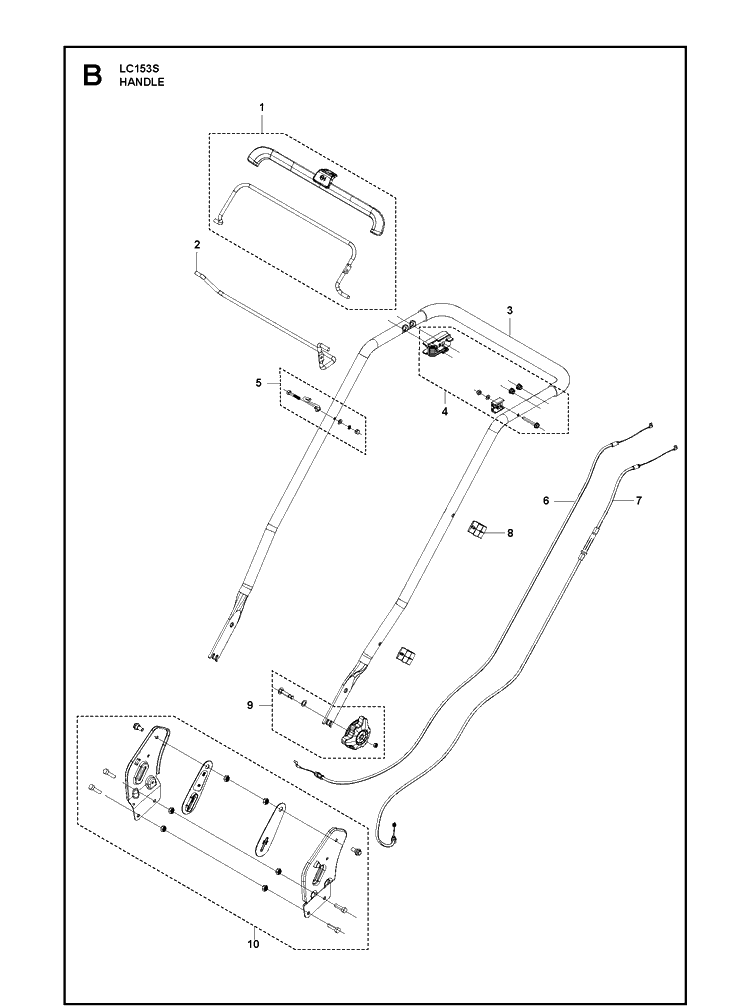 Handle Diagram and Parts List for LC153S (967988601)(2019-11) Husqvarna Lawn Mower