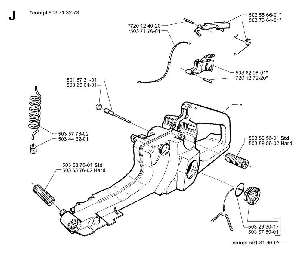 Fuel Tank Diagram and Parts List for 371XP 19991800001 & Above Husqvarna Chainsaw