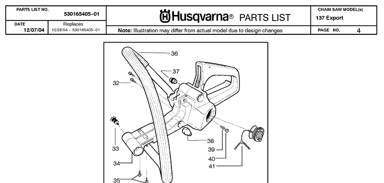 Fuel Tank And Handle Diagram and Parts List for 137 20050100001-20064900000 Husqvarna Chainsaw