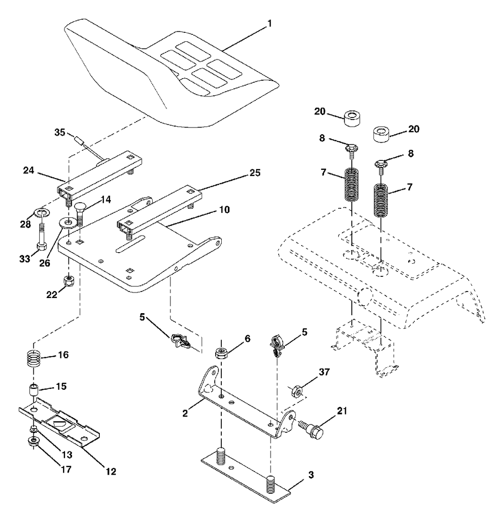 Seat Assembly Diagram and Parts List for GTH2254XP (954571229-B)(2004-08) Husqvarna Lawn Tractor
