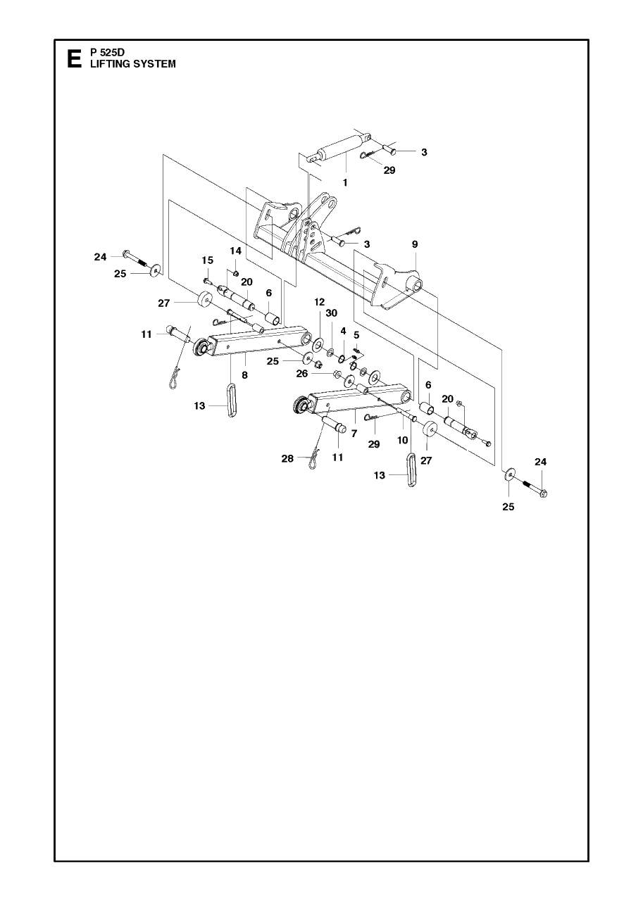 Mower Lift / Deck Lift Diagram and Parts List for P525D 20120100001 - 20143999999 Husqvarna Lawn Tractor