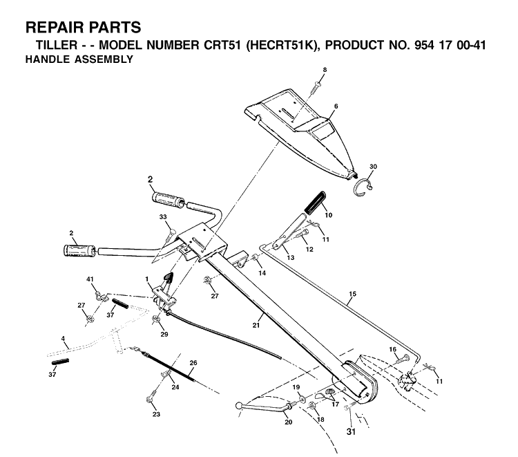 Handle And Controls Diagram and Parts List for CRT51 (HECRT51K)(2002-03) Husqvarna Cultivator