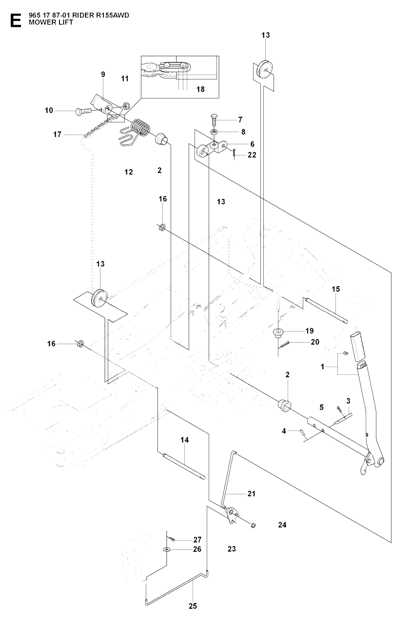Mower Lift / Deck Lift Diagram and Parts List for R155AWD (965178701)(2007-03) Husqvarna Lawn Tractor