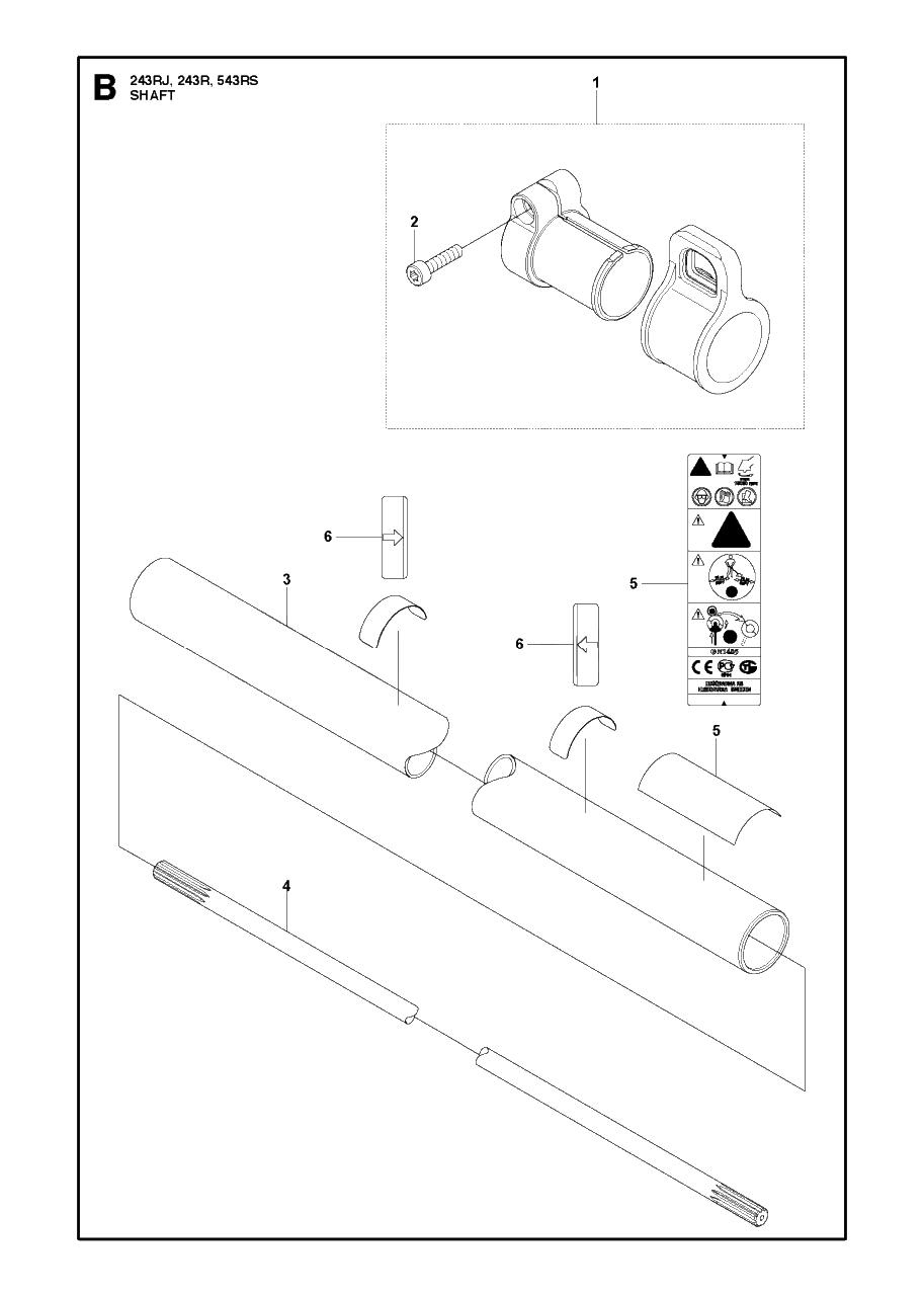 Shaft Diagram and Parts List for 243RJ 20182200001 & Above Husqvarna Trimmer