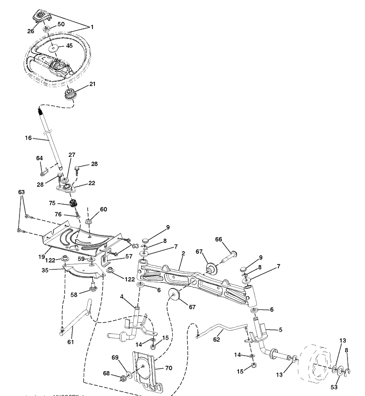 Steering Diagram and Parts List for TS148X (96043031200)(2020-06) Husqvarna Lawn Tractor