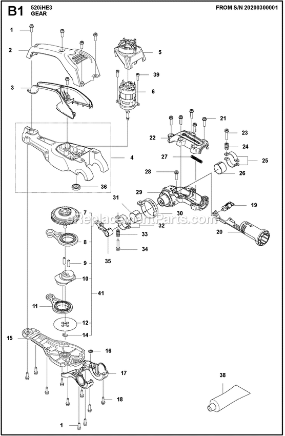 Gear Housing Diagram and Parts List for 520IHE3  Husqvarna Trimmer