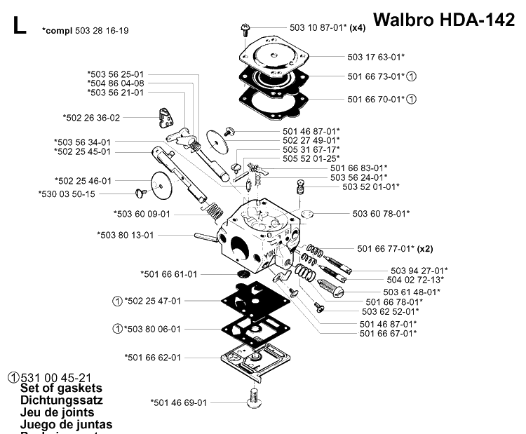 Carburetor Details 2 Diagram and Parts List for 252RX 20011800001-20023100000 Husqvarna Brush Cutter
