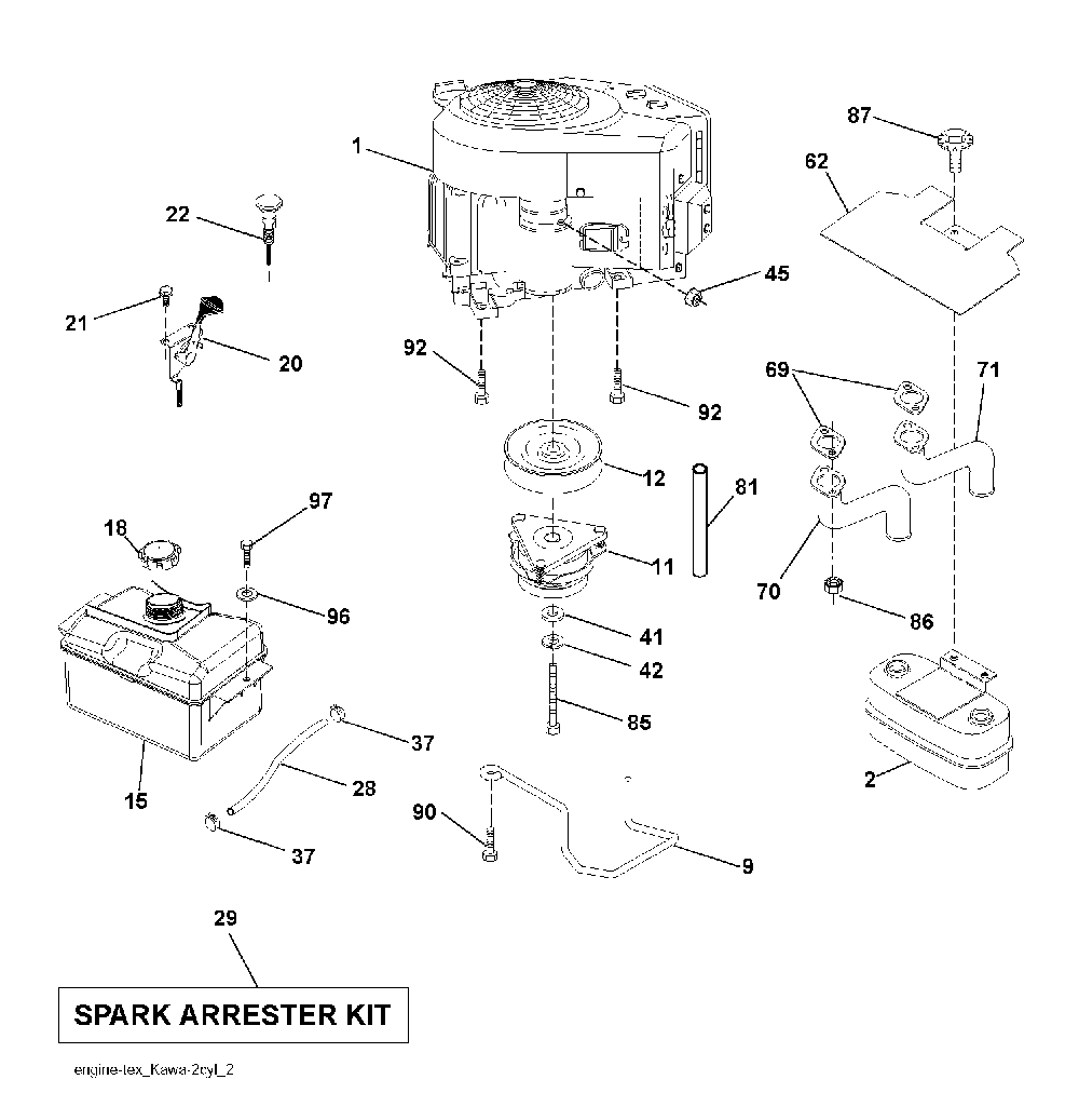 Engine Diagram and Parts List for LTH1742T (96041006701)(2008-11) Husqvarna Lawn Tractor