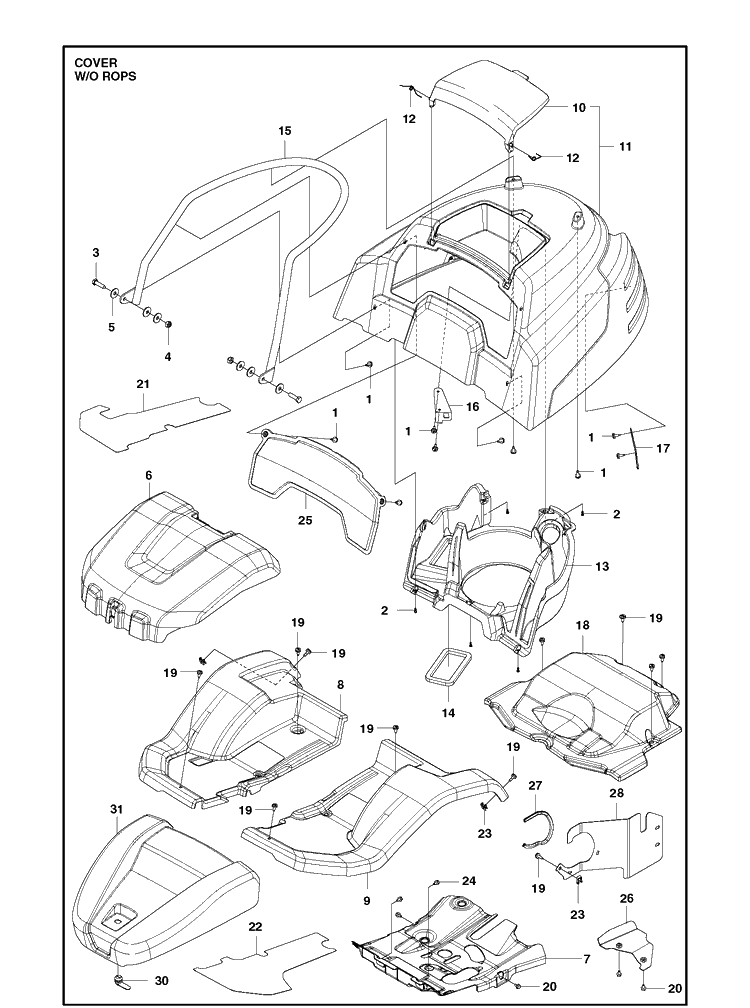 Cover Diagram and Parts List for P524  Husqvarna Lawn Mower