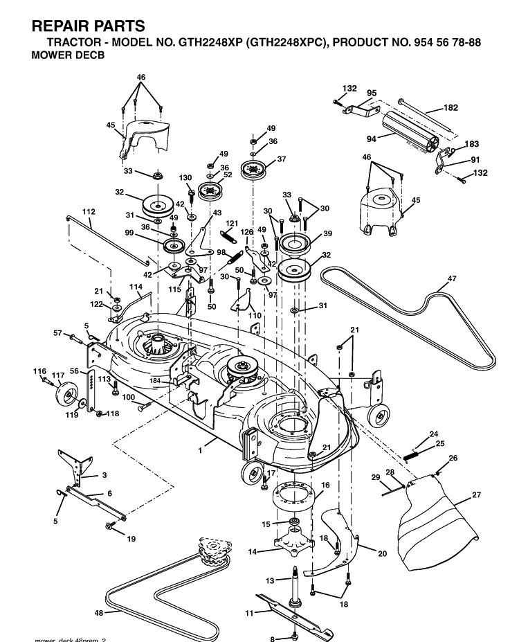 Mower Deck / Cutting Deck Diagram and Parts List for GTH2248XP-GTH2248XPC 2003-07 Husqvarna Lawn Tractor