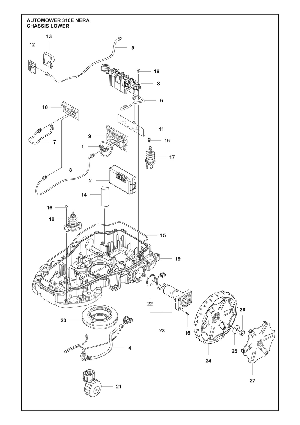 Chassis Lower Diagram and Parts List for 310ENERA  Husqvarna Lawn Mower