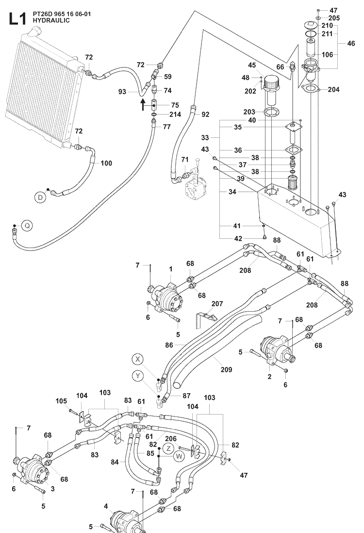 Hydraulic Pump - Motor Diagram and Parts List for PT26D (965160601)(2008-02) Husqvarna Lawn Mower