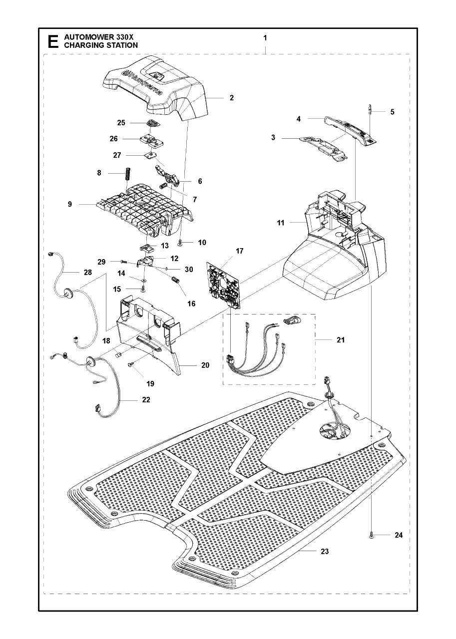 Charging Station Diagram and Parts List for 330X 2013-06 Husqvarna Lawn Mower