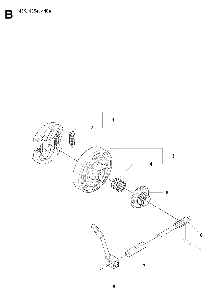 Clutch And Oil Pump Diagram and Parts List for 435 20081800001-20090400000 Husqvarna Chainsaw