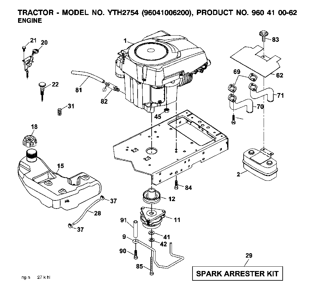 Engine Diagram and Parts List for YTH2754TWIN (96041006200, 960410062)(2007-04) Husqvarna Lawn Tractor