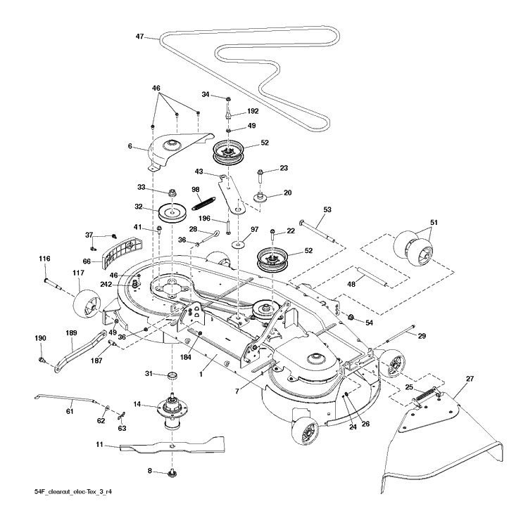 Mower Deck / Cutting Deck Diagram and Parts List for TS354XD (96043032100)(2019-09) Husqvarna Lawn Tractor