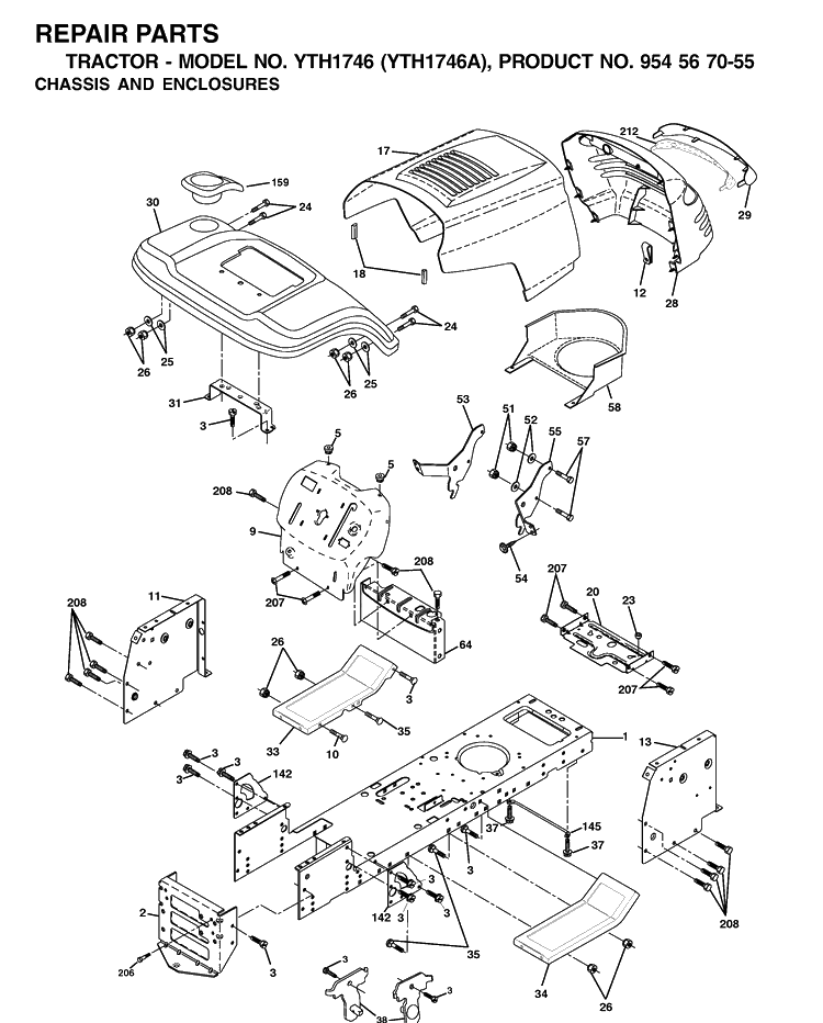 Chassis And Enclosures Diagram and Parts List for YTH1746 (954567055)(2000-11) Husqvarna Lawn Tractor