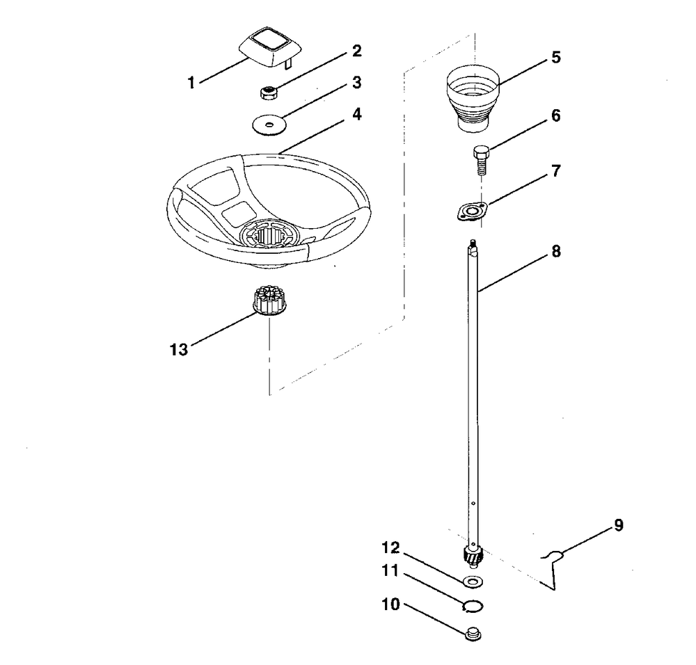 Steering Wheel Assembly Diagram and Parts List for LR100 (954000572-A)(1995-03) Husqvarna Lawn Tractor