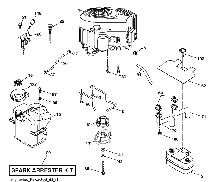 Engine Diagram and Parts List for TC342 (96051018600)(2018-09) Husqvarna Lawn Tractor