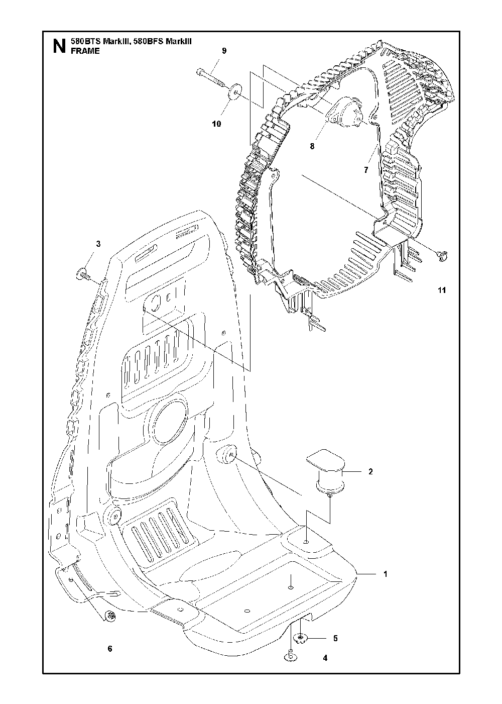Frame Diagram and Parts List for 580BFSMARKIII 580BTS Mark III Husqvarna Leaf Blower / Vacuum