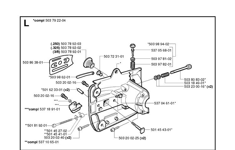 Crankcase Diagram and Parts List for 336 20051000001-20063600000 Husqvarna Chainsaw