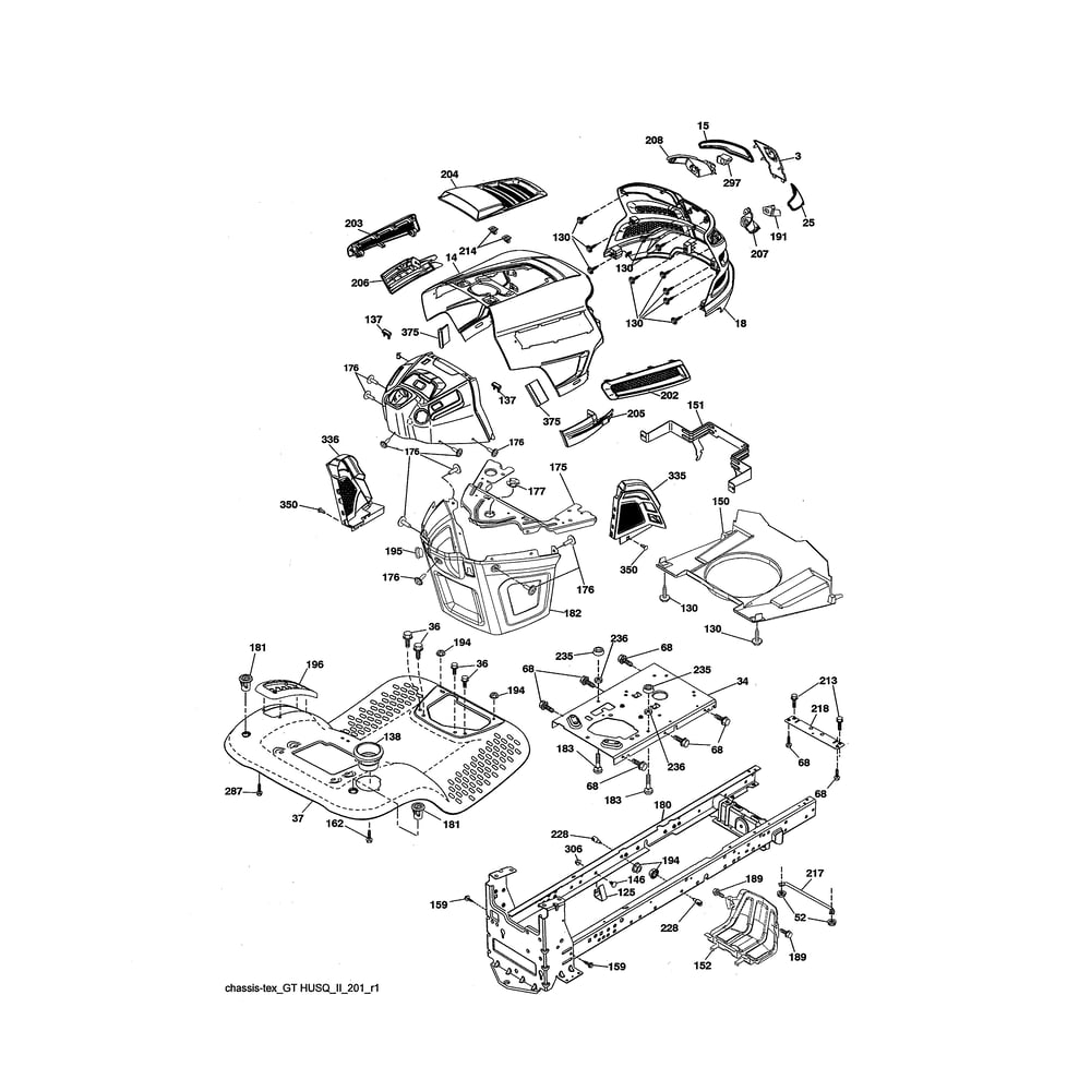 Chassis Diagram and Parts List for 917223905  Husqvarna Lawn Tractor