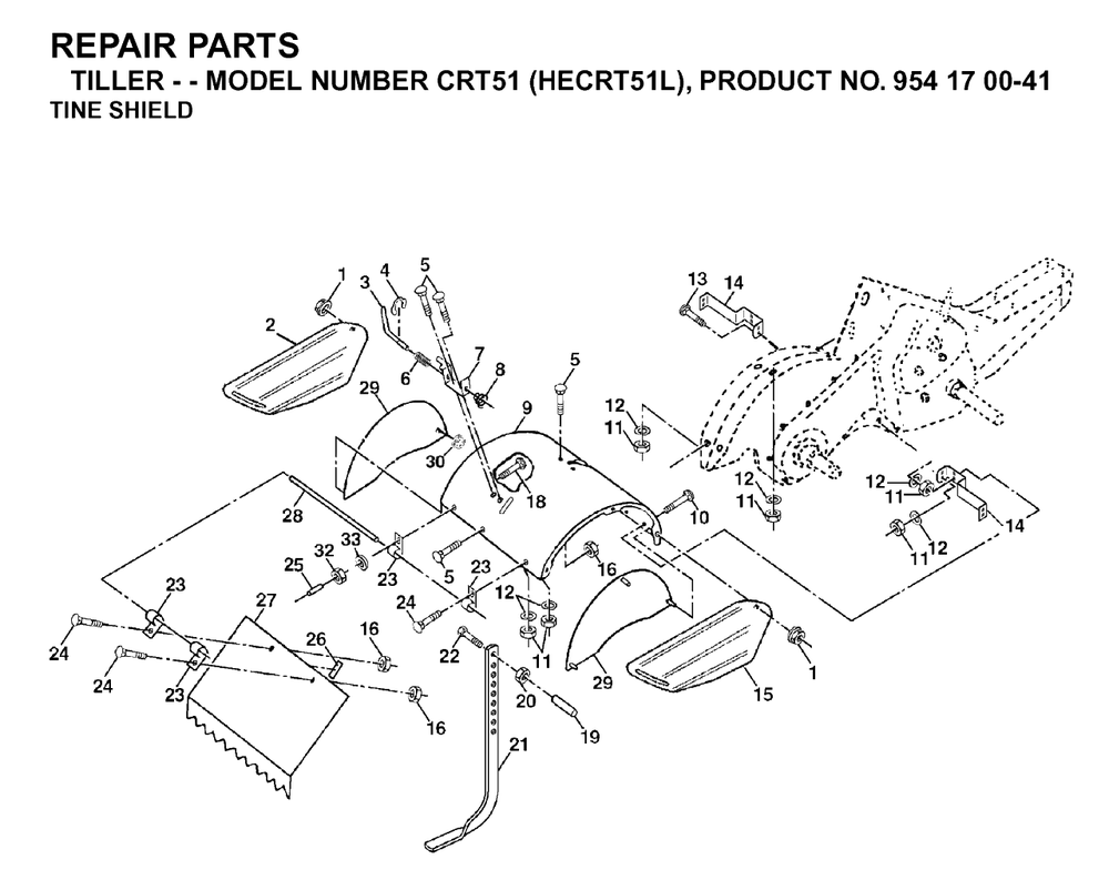 Tine Shield Diagram and Parts List for CRT51 (954170041-L)(2003-01) Husqvarna Tiller